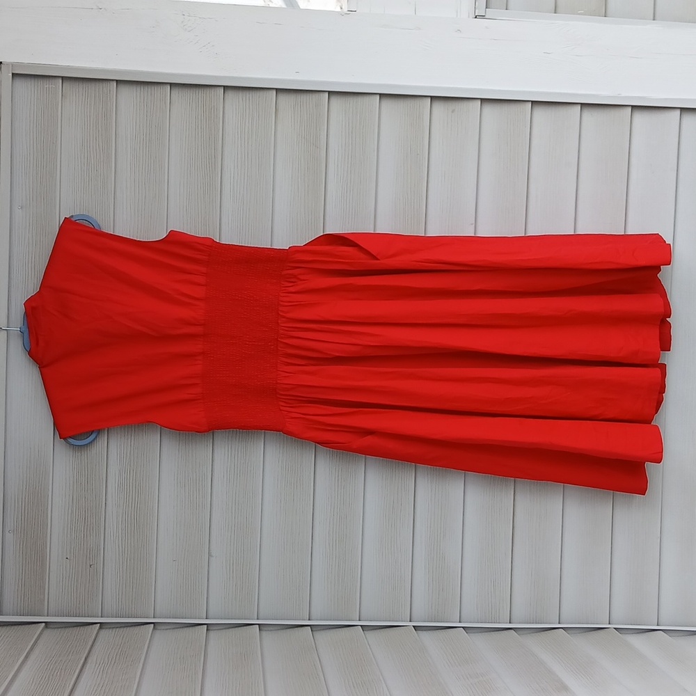 NWOT Anthropologie Red Cap-Sleeve Midi Dress with Pockets Shell 100% Cotton - Picture 8 of 9